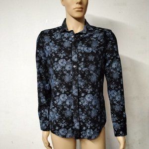 21 men shirt Size M Navy Blue Roses Fitted Long Sleeves 100% Cotton 003
